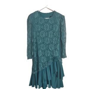 David Rose Vintage teal lace dress Drop waist 1980's Size Small